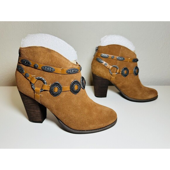 Very Volatile La Taiya Tan Suede‎ Whiskey Western Heeled Booties SIZE 7 NEW - Picture 4 of 10